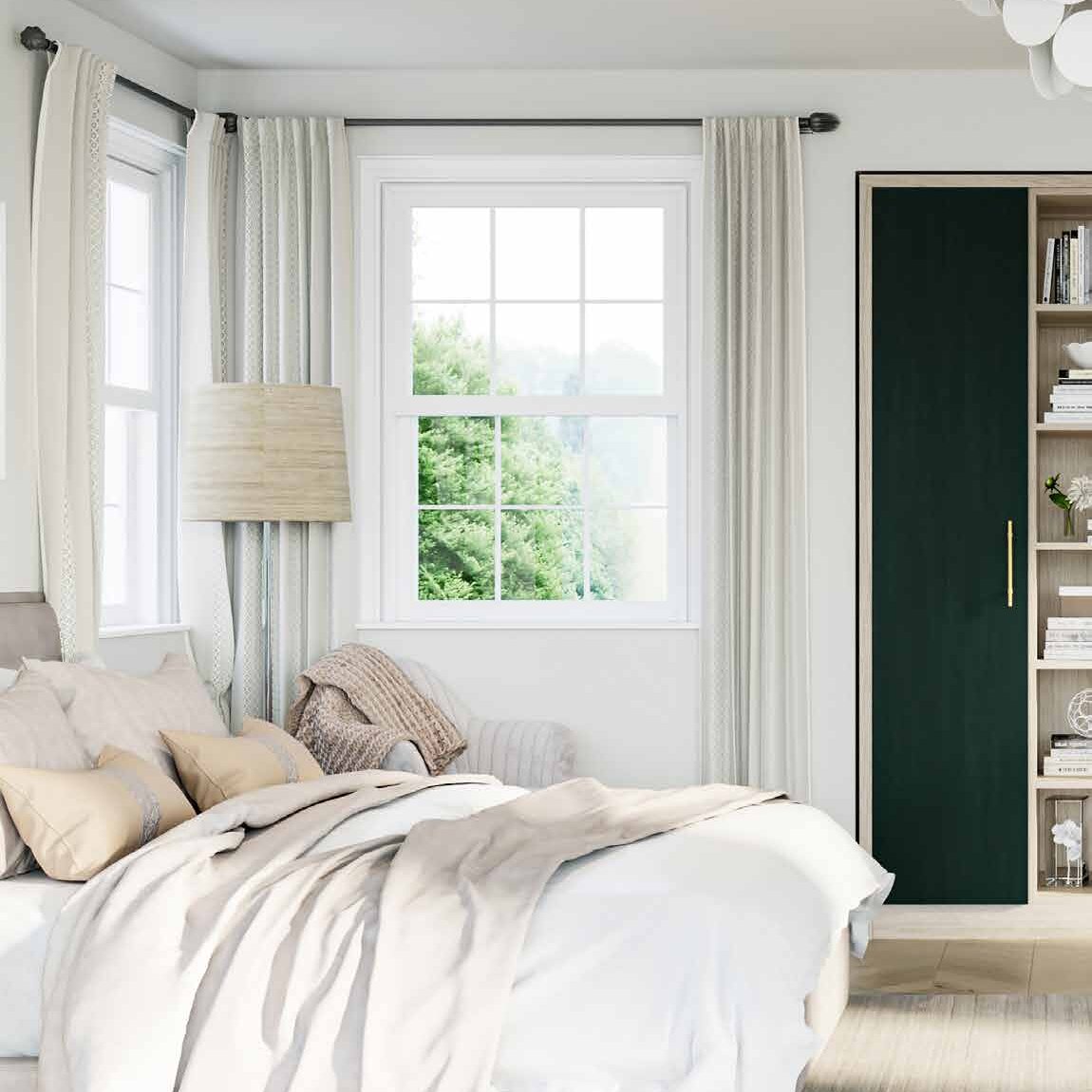 Hinged wardrobe doors in matt fir green