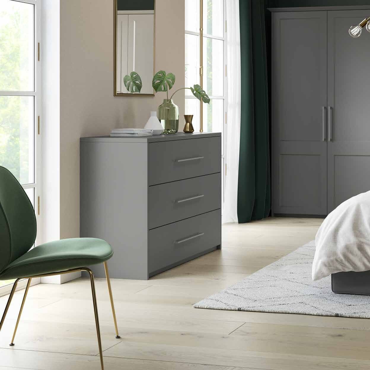 Hinged wardrobe doors in supermatt dust grey