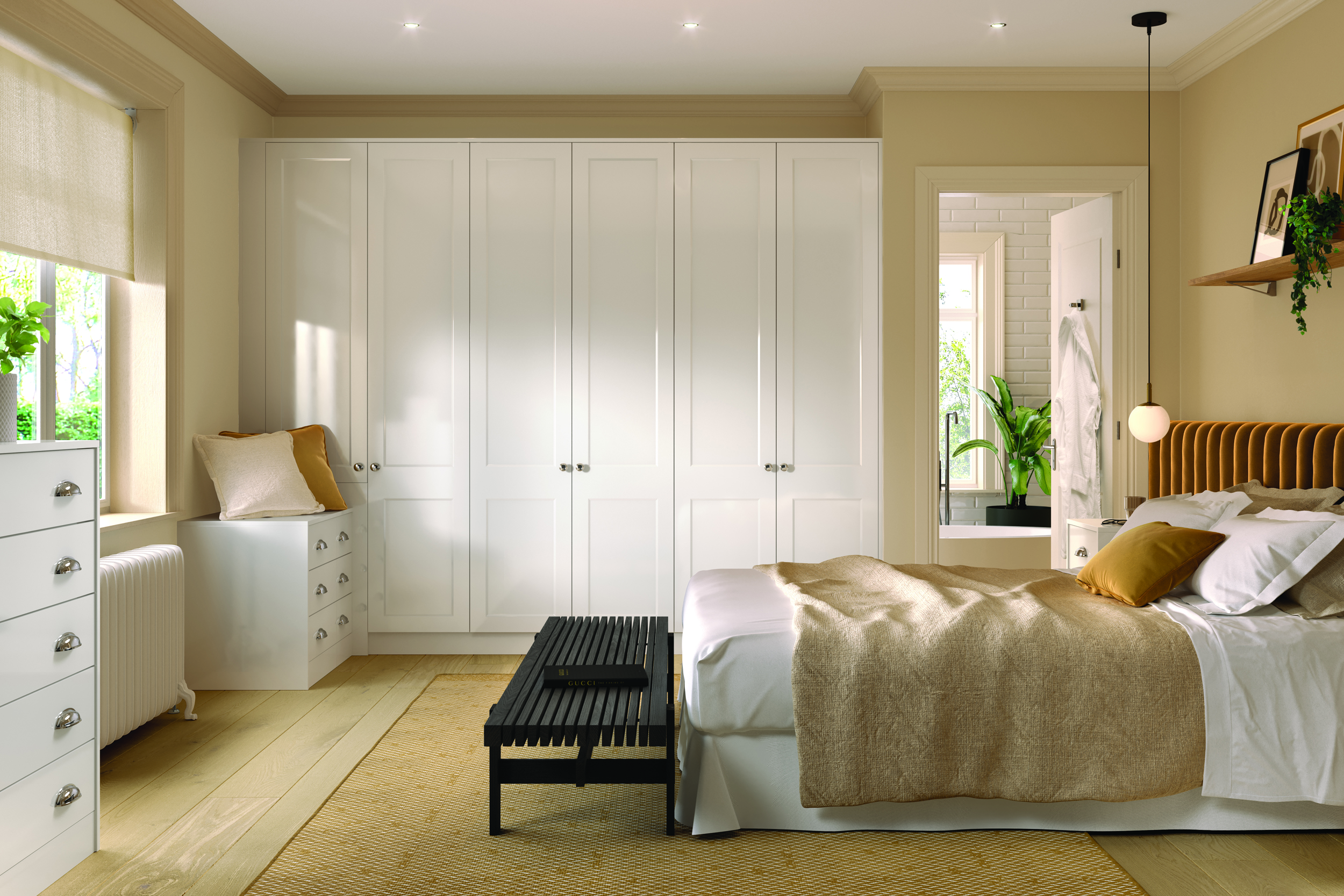 Hinged wardrobe doors in high gloss white