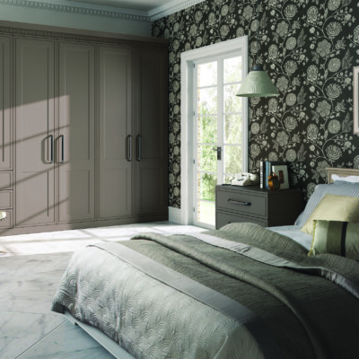 Hinged wardrobe doors in matt stone grey