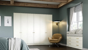 Windsor (Antique White) sliding wardrobe solutions, hinged wardrobe doors, and bespoke interior storage systems. <yoastmark class=