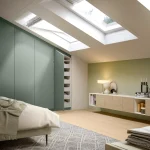 Hinged wardrobe doors green and wood finishes