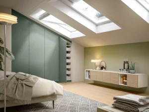 Hinged wardrobe doors green and wood finishes