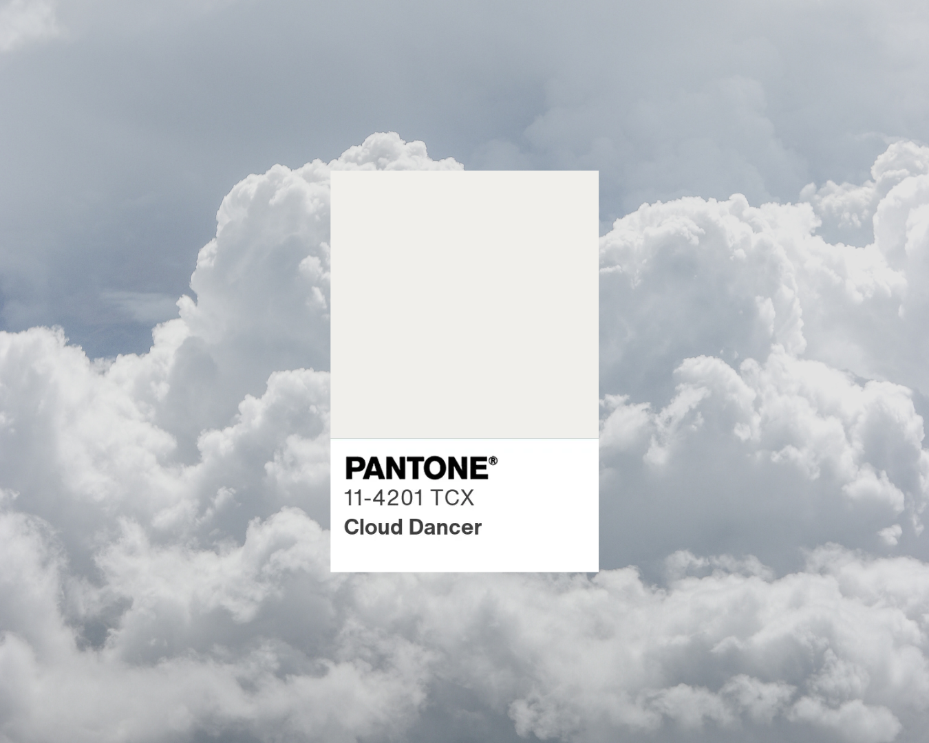Cloud Dancer Pantone swatch on a cloud background