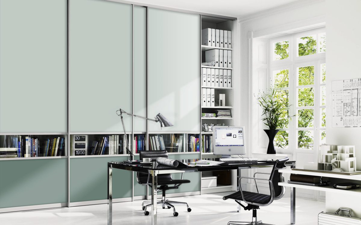 Built-In Home Office Storage with sliding wardrobe doors