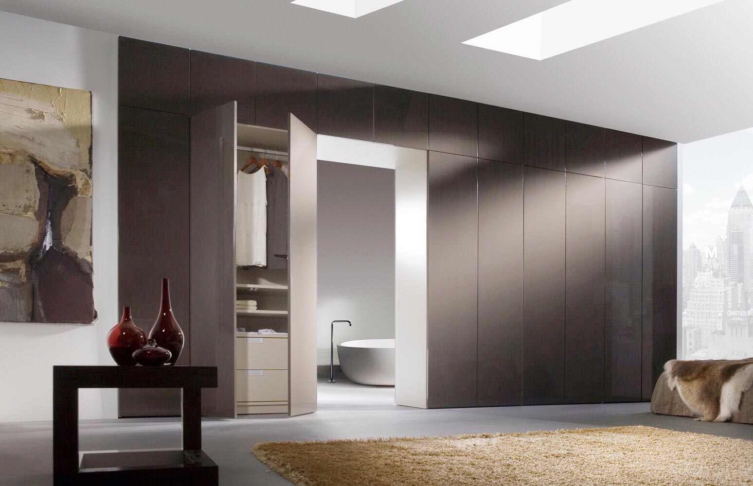 Hinged wardrobe doors concealed storage